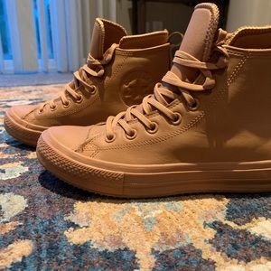 Tan waterproof leather converse high tops